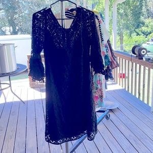 3/4 Bell Sleeve Black Lace Dress. Size 14